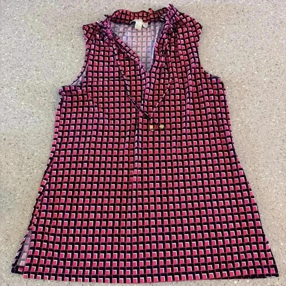Michael Kors Blouse Women's Coral/Black Sleeveless Tank Top Shirt Medium Career